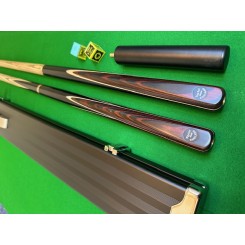 TAYLOR MADE ENGLISH 8 BALL POOL CUE PACKAGE, MAROON SWIRL PLAYING CUE AND BREAK CUE PACKAGE. 